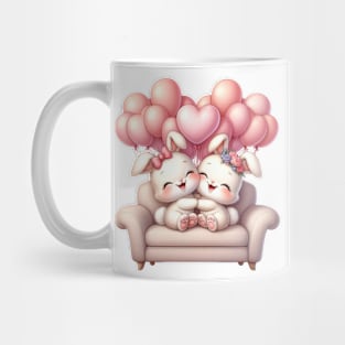 Valentine Rabbit Couple Sitting Sofa Mug